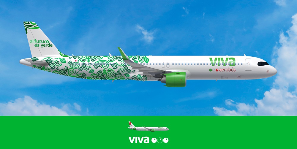 Viva Aerobus realiza su 1° vuelo con combustible sostenible y revela el diseño de uno de sus Airbus A321 con motivo de su cultura ambiental